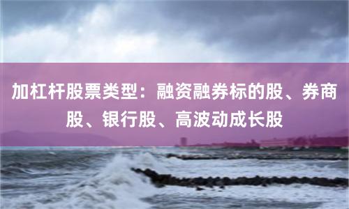 加杠杆股票类型：融资融券标的股、券商股、银行股、高波动成长股